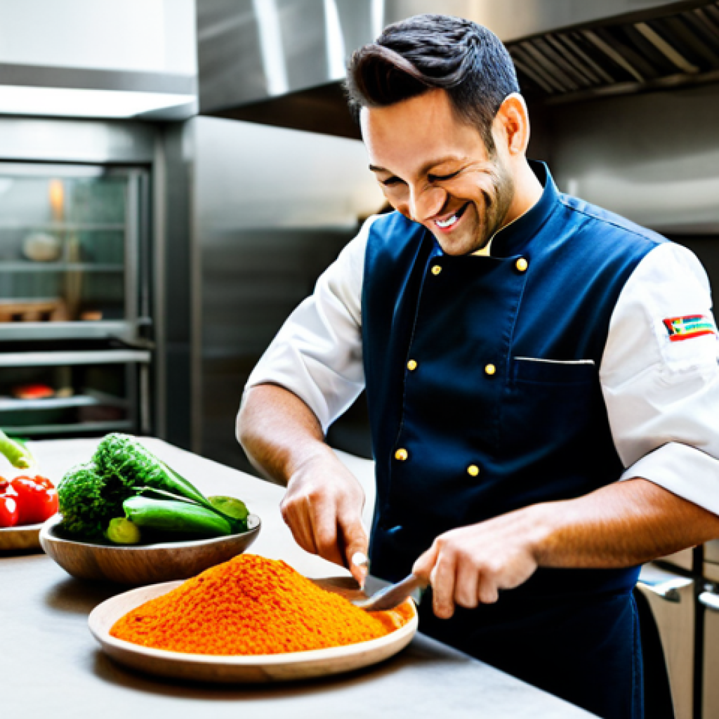 다문화 요리사로서 성장하는 방법 - **Image Prompt:** "A chef in a modern, well-lit kitchen preparing a dish with fresh, locally sourced...