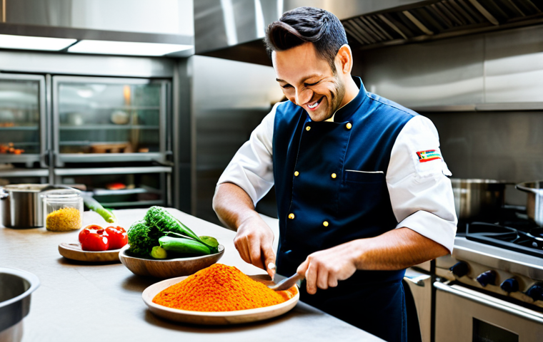 다문화 요리사로서 성장하는 방법 - **Image Prompt:** "A chef in a modern, well-lit kitchen preparing a dish with fresh, locally sourced...