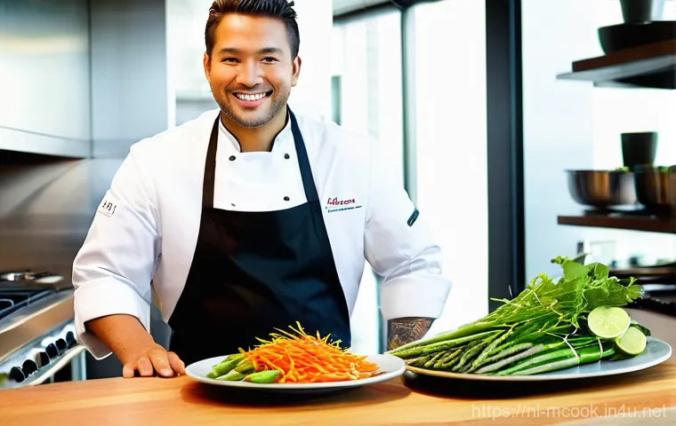 다문화 요리사 교육과정 - **A Diverse Chef's Masterpiece in a Modern Dutch Kitchen:**
    "A professional chef, mid-thirties, ...