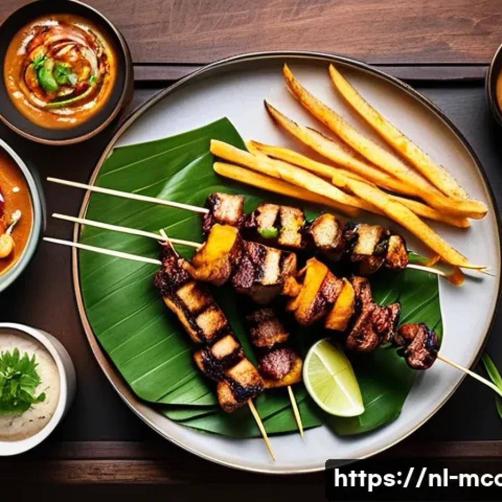 다문화 요리사와 퓨전 요리 사례 - A vibrant Dutch fusion restaurant scene featuring a modern table setting with diverse dishes: a plat...