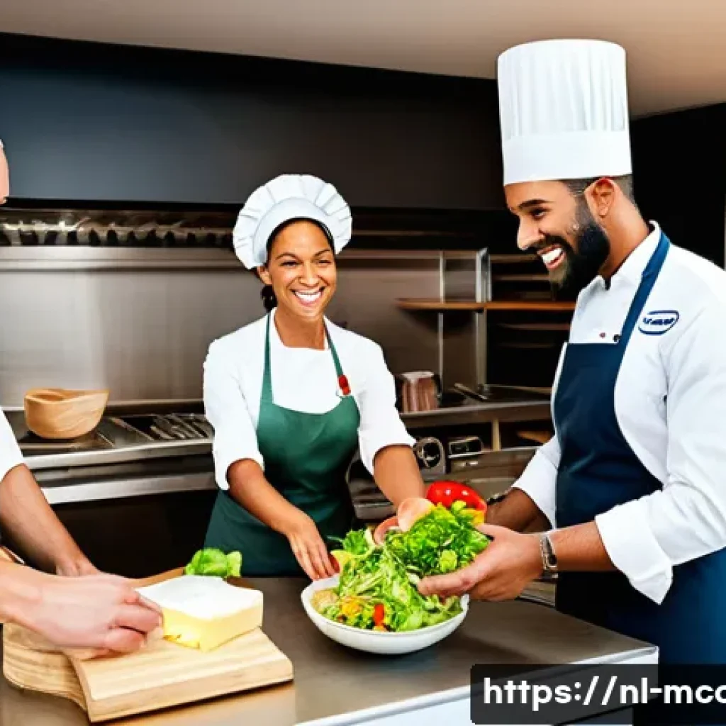 다문화 요리사 네트워킹 팁 - A vibrant multicultural kitchen scene in the Netherlands, featuring diverse chefs wearing profession...