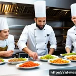 Home 22 다문화 요리사로 이직하기 좋은 회사 - A vibrant fine dining kitchen scene in Amsterdam featuring a multicultural team of chefs in professi...