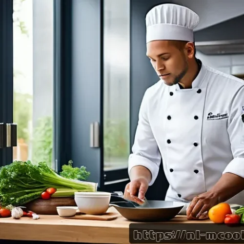 Home 33 다문화 요리사 취업 포트폴리오 작성법 - A professional Dutch kitchen setting showcasing a multicultural chef in stylish chef’s whites, prepa...