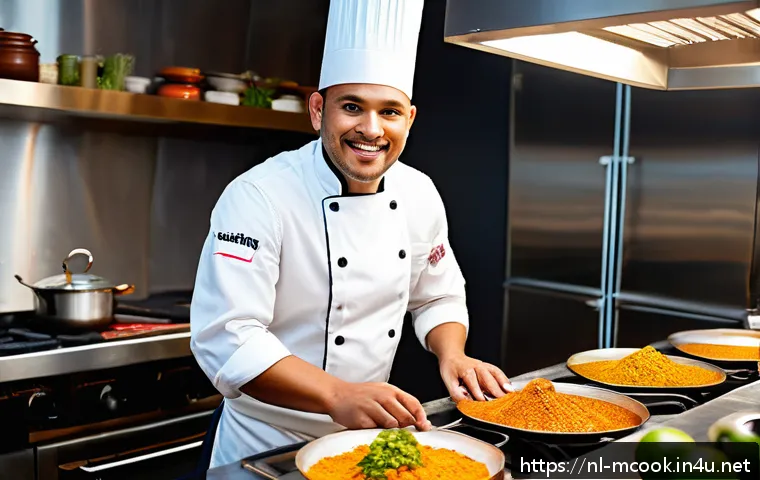 다문화 요리사 자격증 발급 기관 - A professional multicultural chef in a modern Dutch kitchen, preparing a vibrant spread of internati...