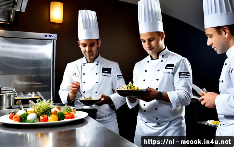 Home 17 다문화 요리사와 미슐랭 스타 레스토랑 - Photorealistic fine-dining restaurant kitchen in Amsterdam, multicultural chef team from diverse Eur...