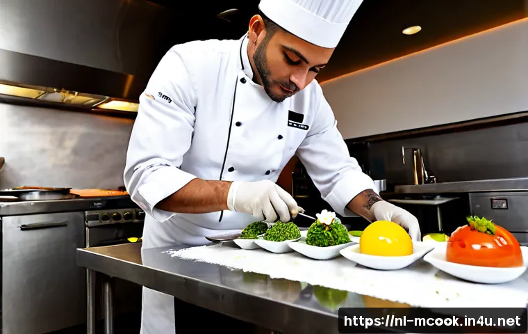 다문화 요리사와 분자 요리법 - Photorealistic editorial kitchen scene in a contemporary Dutch fine-dining restaurant, a diverse tea...